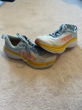 Women’s Hoka Bondi 8 Blue and Yellow Sneakers Size 9.5